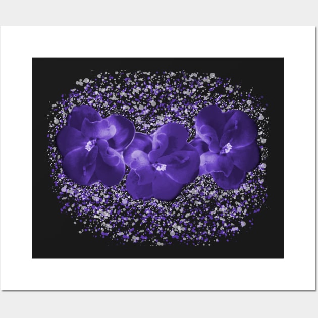 Purple Floral Fantasy - 3 Flowers on Starry Background Wall Art by Suzette Ransome Illustration & Design